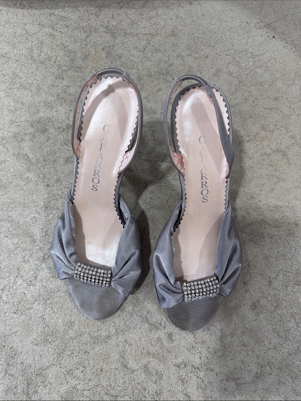 Caparros Gray Satin Slingback Heels with Rhinestone Accent
